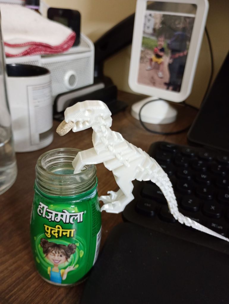 A 3d printed dinosaur stealing my Hajmola